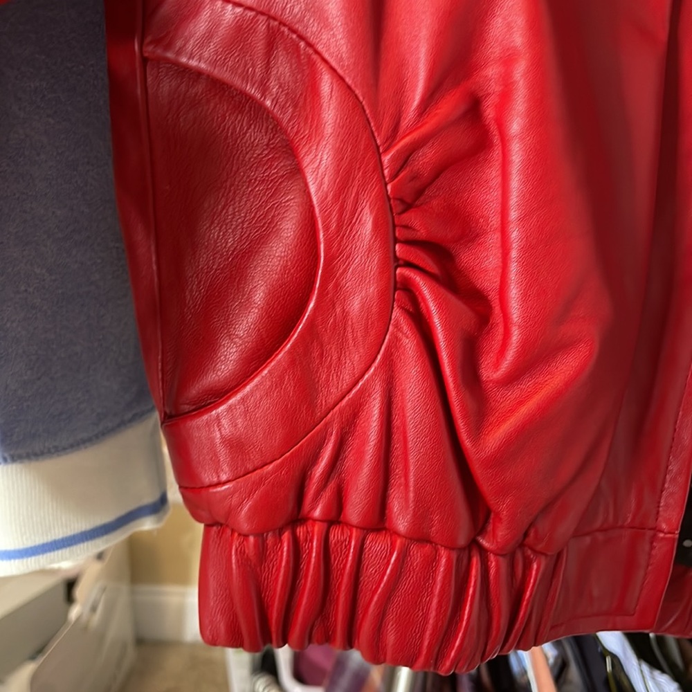 Red leather Bebe bomber jacket - Picture 5 of 5